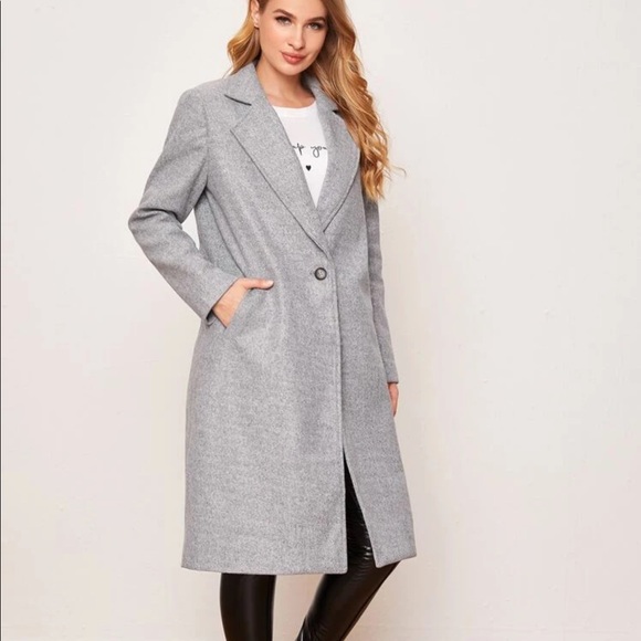 Gray peacoat long trench jacket classic coat - Picture 4 of 6